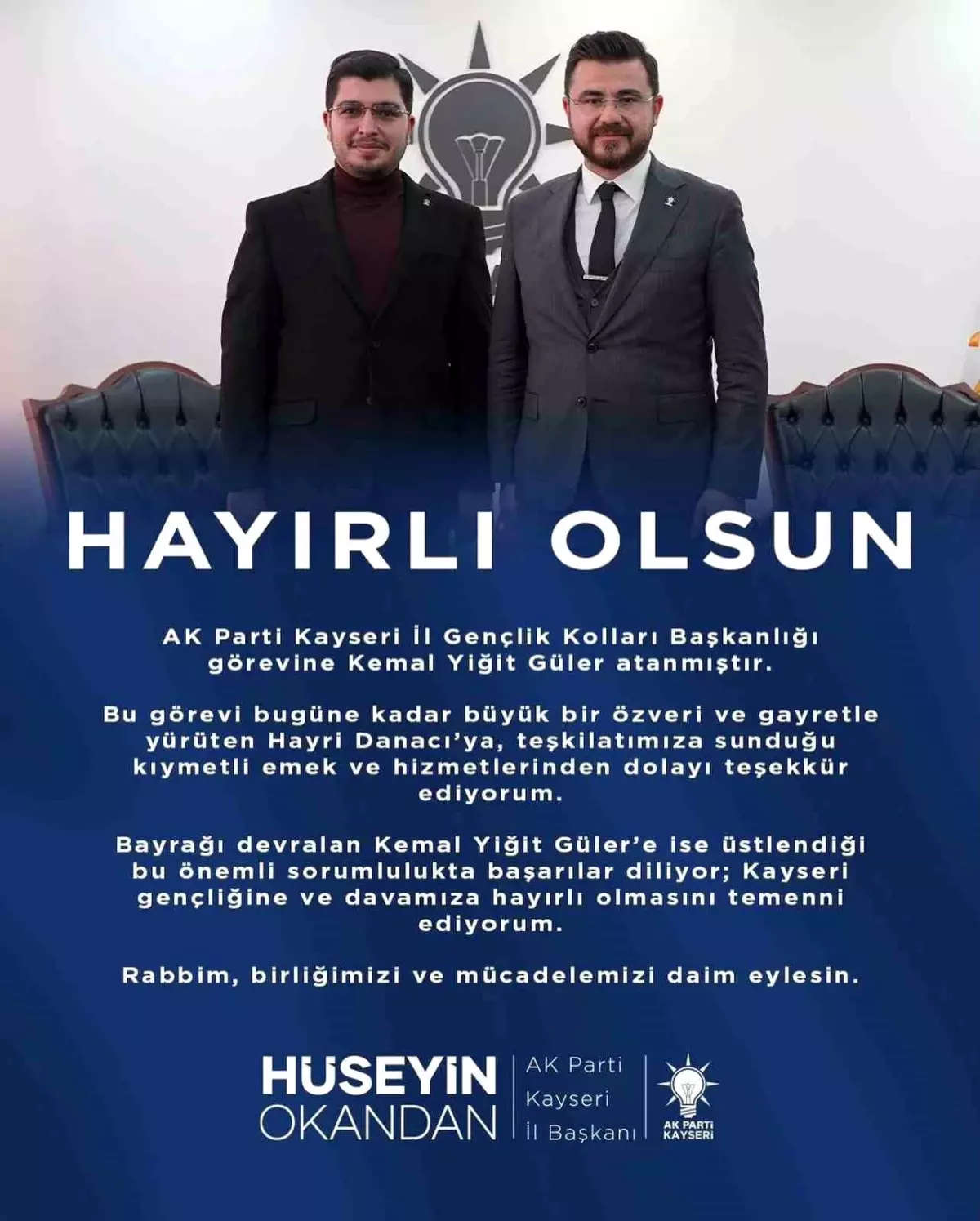 Ak Parti Kayseri İl Gençlik Kolları Başkanı Kemal Yiğit Güler oldu