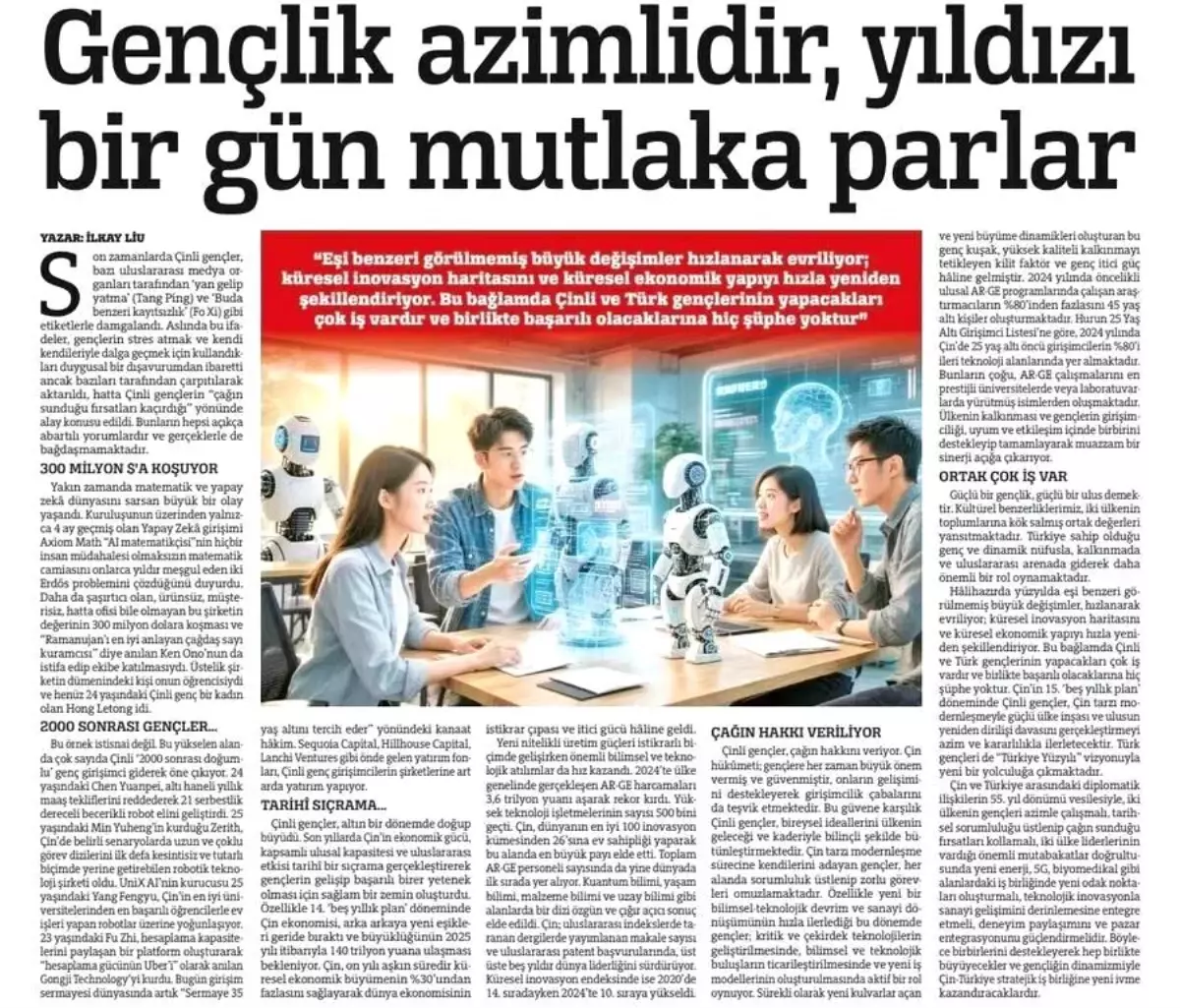 Çin'in Türkiye Büyükelçiliği'nin 'Gençlik Azimlidir, Yıldızı Bir Gün Mutlaka Parlar' Başlıklı Makalesi Yayımlandı