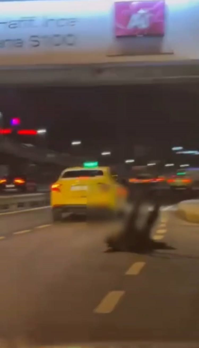 Crashed into parked minibuses and collapsed to the ground