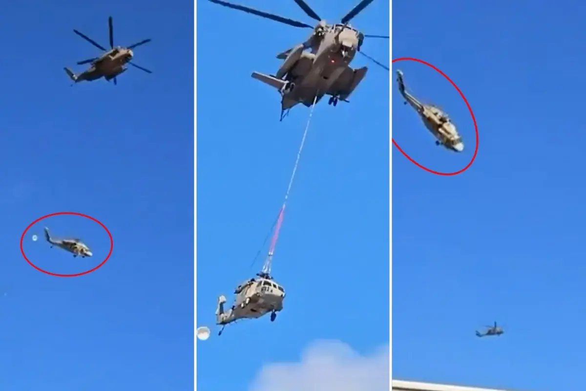 İsrail helikopteri havada taşınırken yere çakıldı
