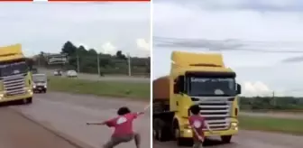 Ölümle kumar: 19 yaşındaki genç, hayatını hiçe sayarak TIR'la 'chicken' oynadı