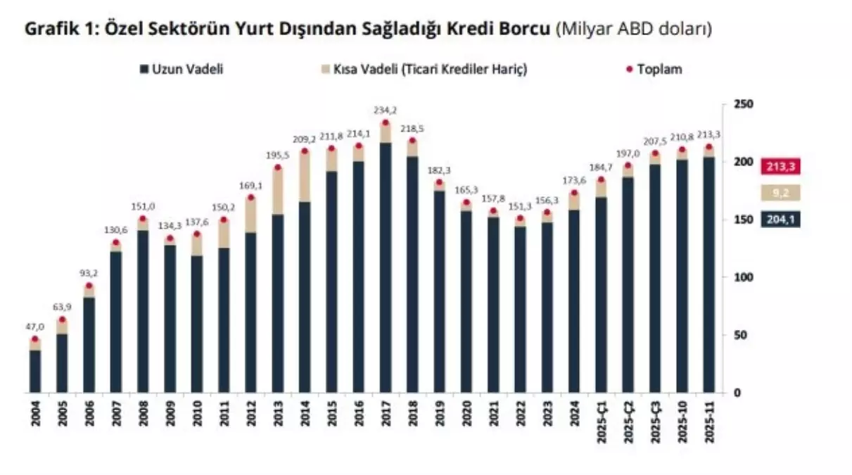 TCMB: Özel sektörün yurt dışı kredi borcu kasımda arttı