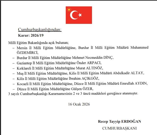 Yeni il Milli Eğitim Müdürleri atandı! Mersin, Burdur, Gaziantep, Kırklareli, Muş, Kilis, Kocaeli, Düzce yeni Milli Eğitim Müdürü kim oldu?