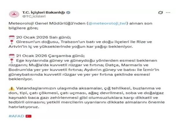 Ministry warning of 'heavy snowfall' and 'storm'