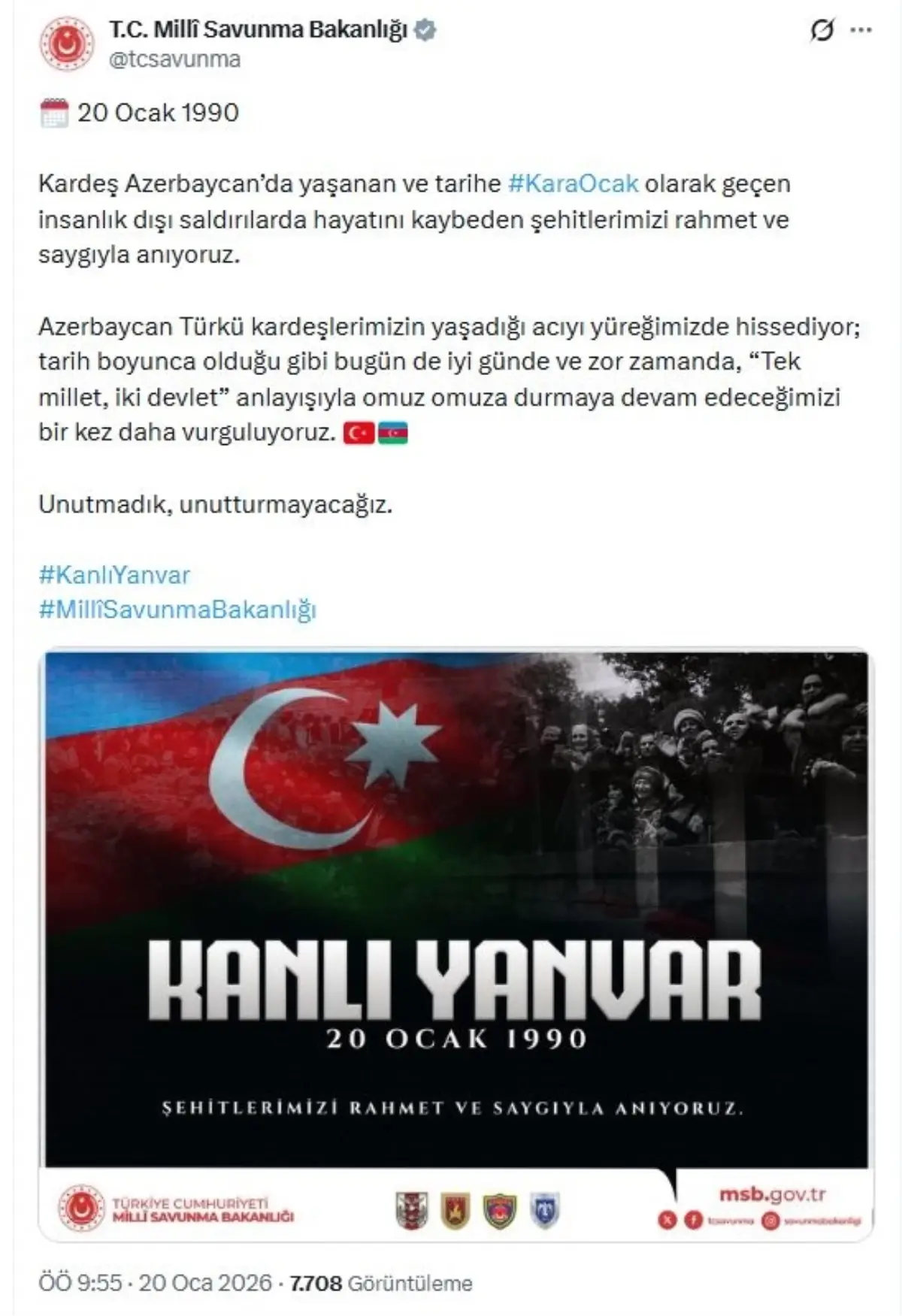 Milli Savunma Bakanlığı, 'Kara Ocak' Şehitlerini Andı