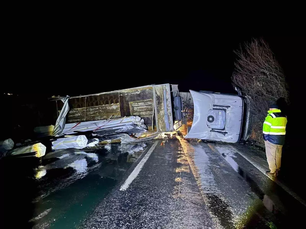 Bilecik'te direksiyon hakimiyetini kaybeden tır sürücüsü kaza yaptı