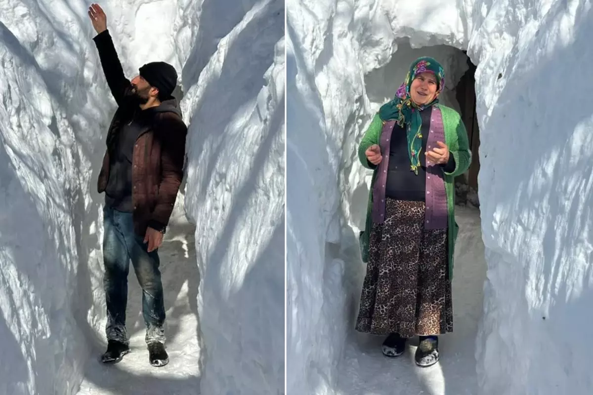 Görüntü Türkiye'den! Kar kalınlığı metreleri aştı, evlere tünelden ulaşıyorlar