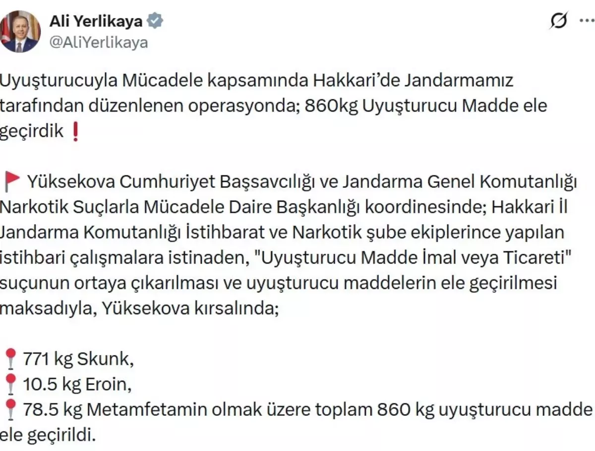 Hakkari'de 860 kilo uyuşturucu madde ele geçirildi