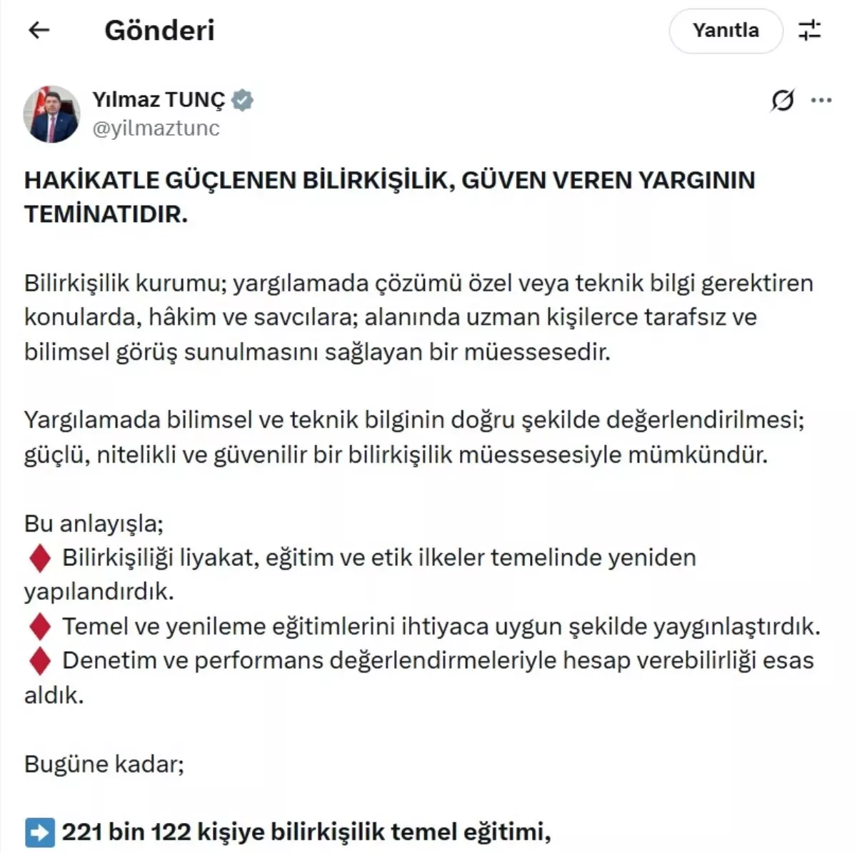 Bakan Tunç: Bilirkişilik başvuru süresini 16 Şubat'a kadar uzattık