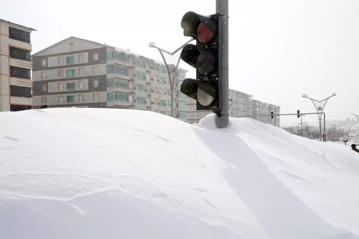 Bitlis'te kar kalınlığı trafik lambalarına kadar ulaştı
