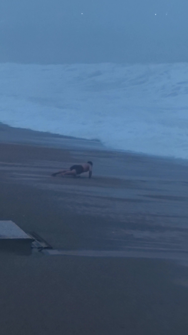Did push-ups on the beach, ran away when he saw the 2-meter waves