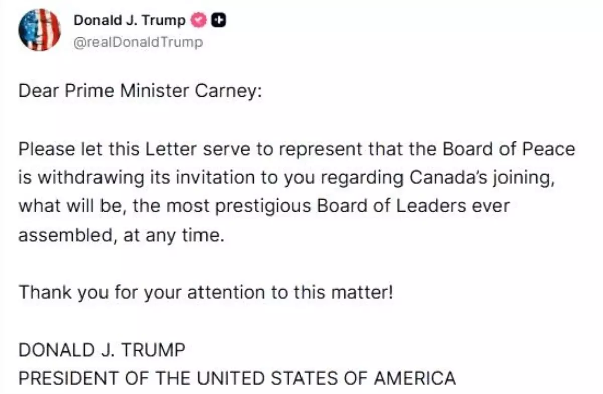 Trump, Kanada Başbakanı Carney'e yaptığı Gazze Barış Kurulu'na katılım davetini geri çekti