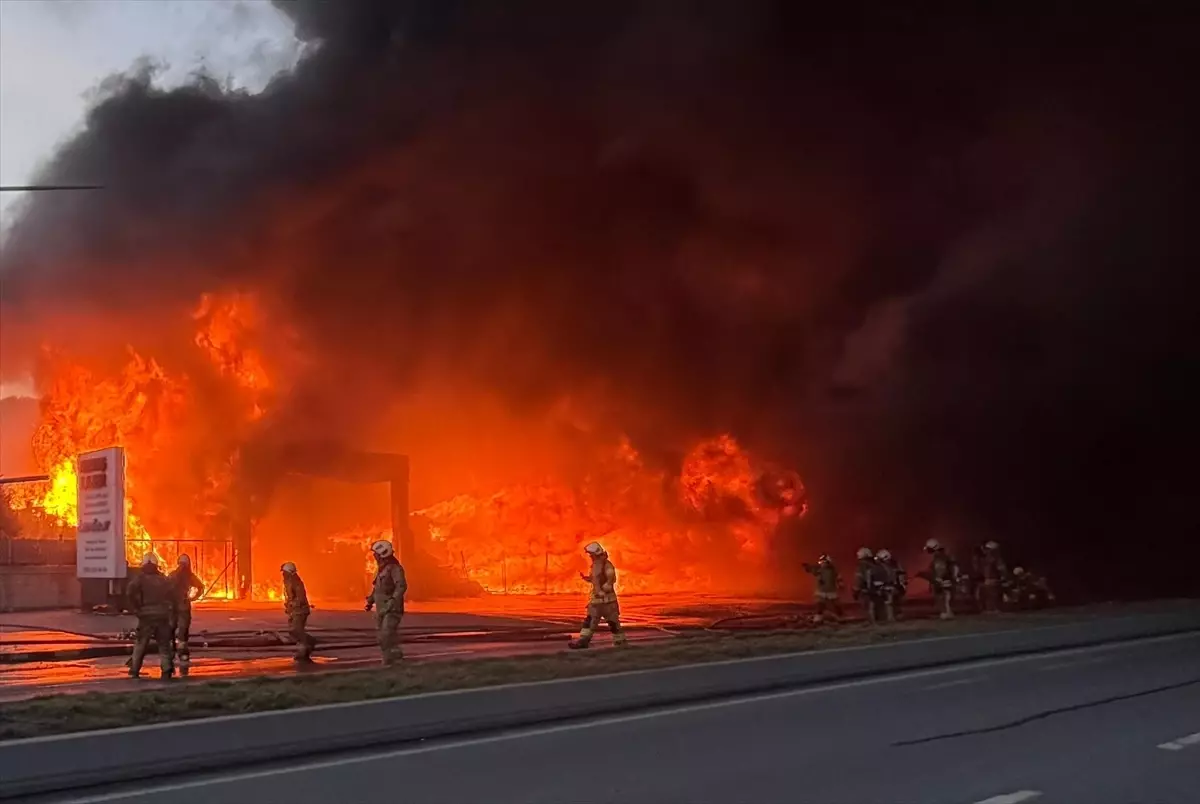 Büyükçekmece'de tarım şirketinin deposunda çıkan yangına itfaiye müdahale ediyor