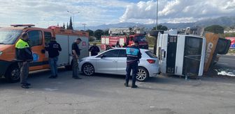 Nazilli'de iş makinesi taşıyan kamyon devrildi