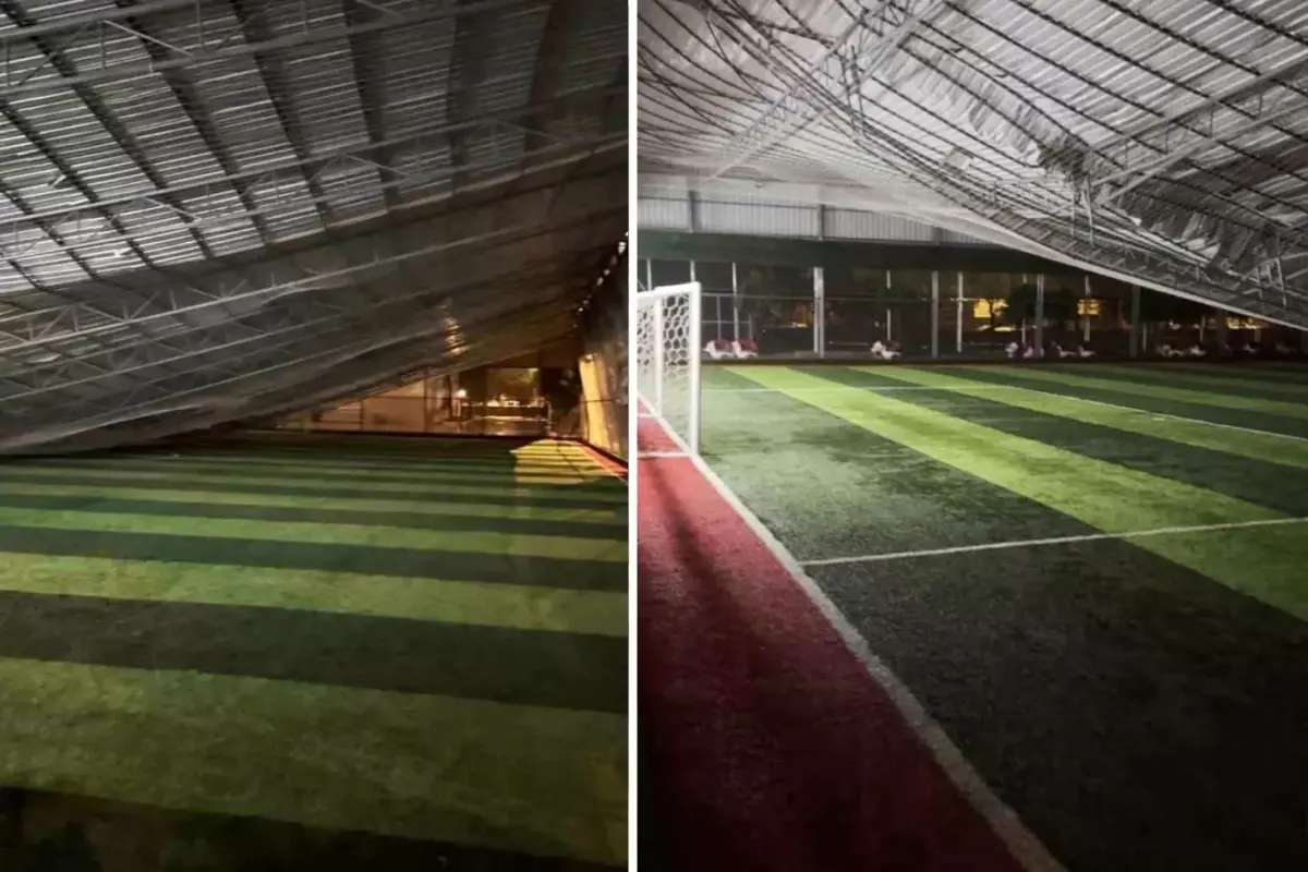 Şiddetli rüzgar nedeniyle halı sahanın tavanı çöktü