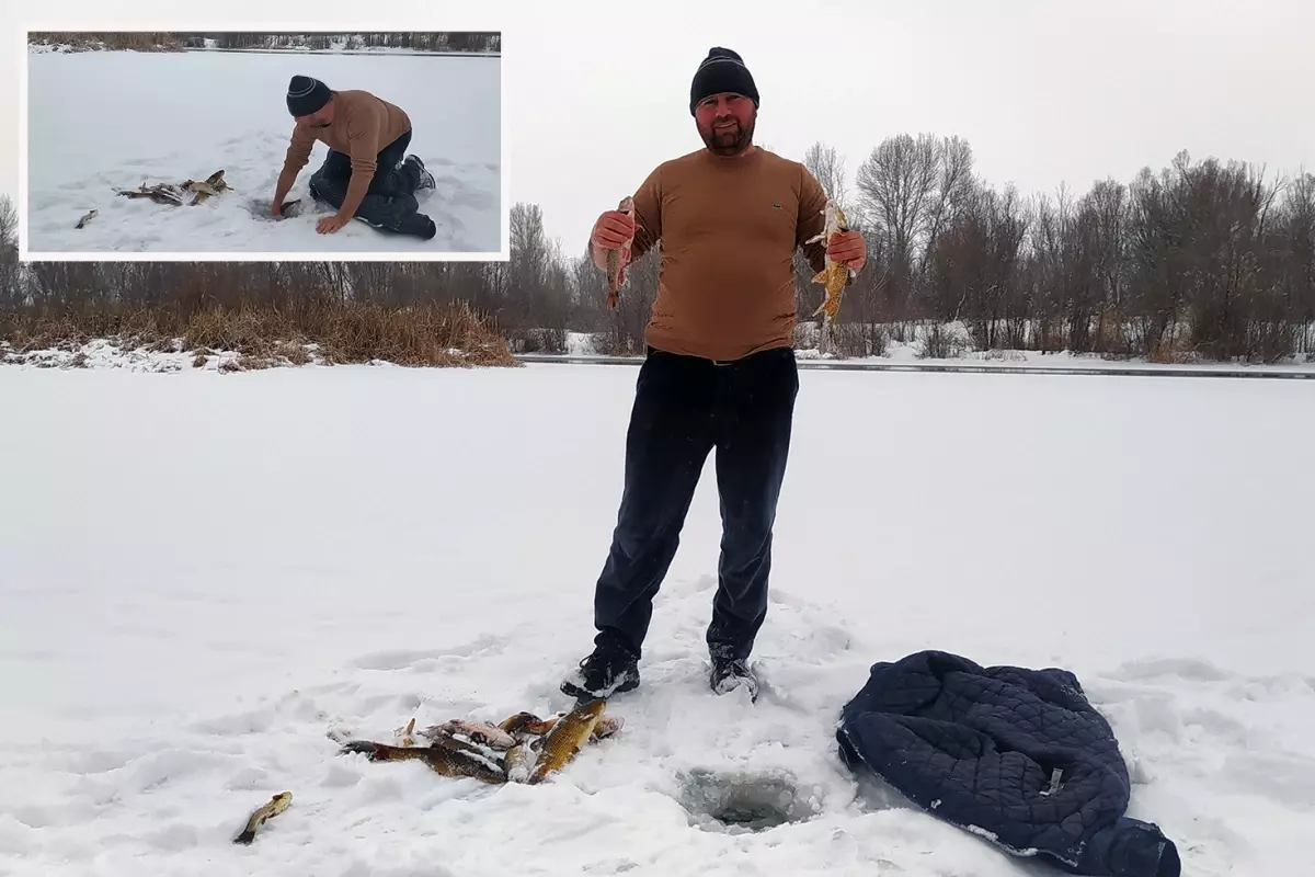 Türkiye'nin en uzun nehri dondu, üzerinde eskimo usülü balık avladılar