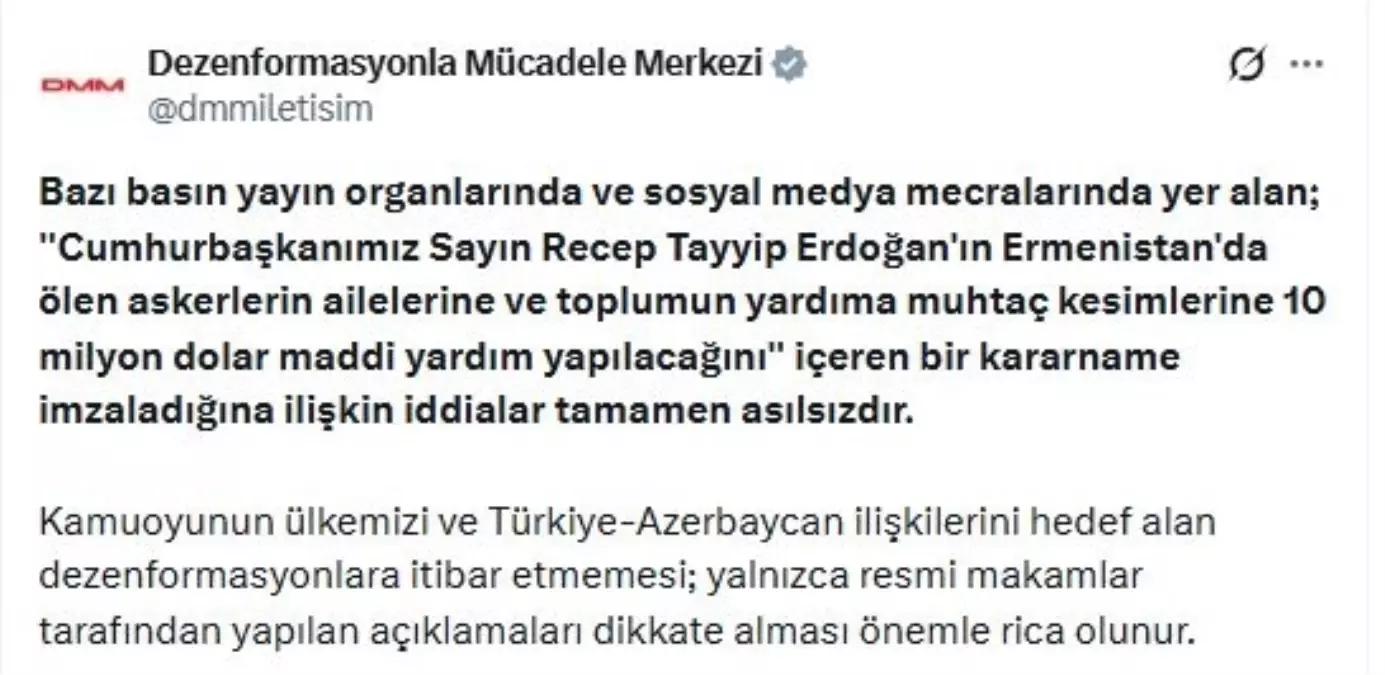 DMM: Ermenistan'a yardım yapılacağı iddiaları asılsızdır