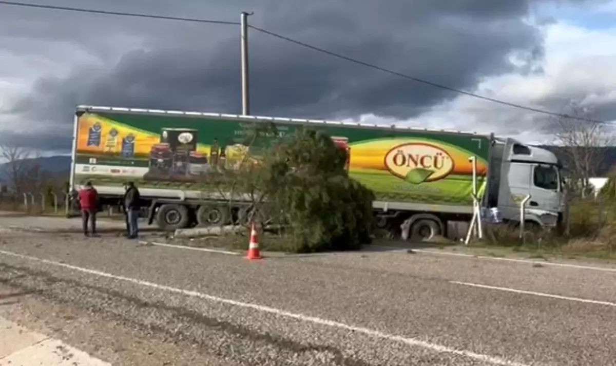 Gönen-Bandırma yolunda kontrolden çıkan tır şarampole savruldu
