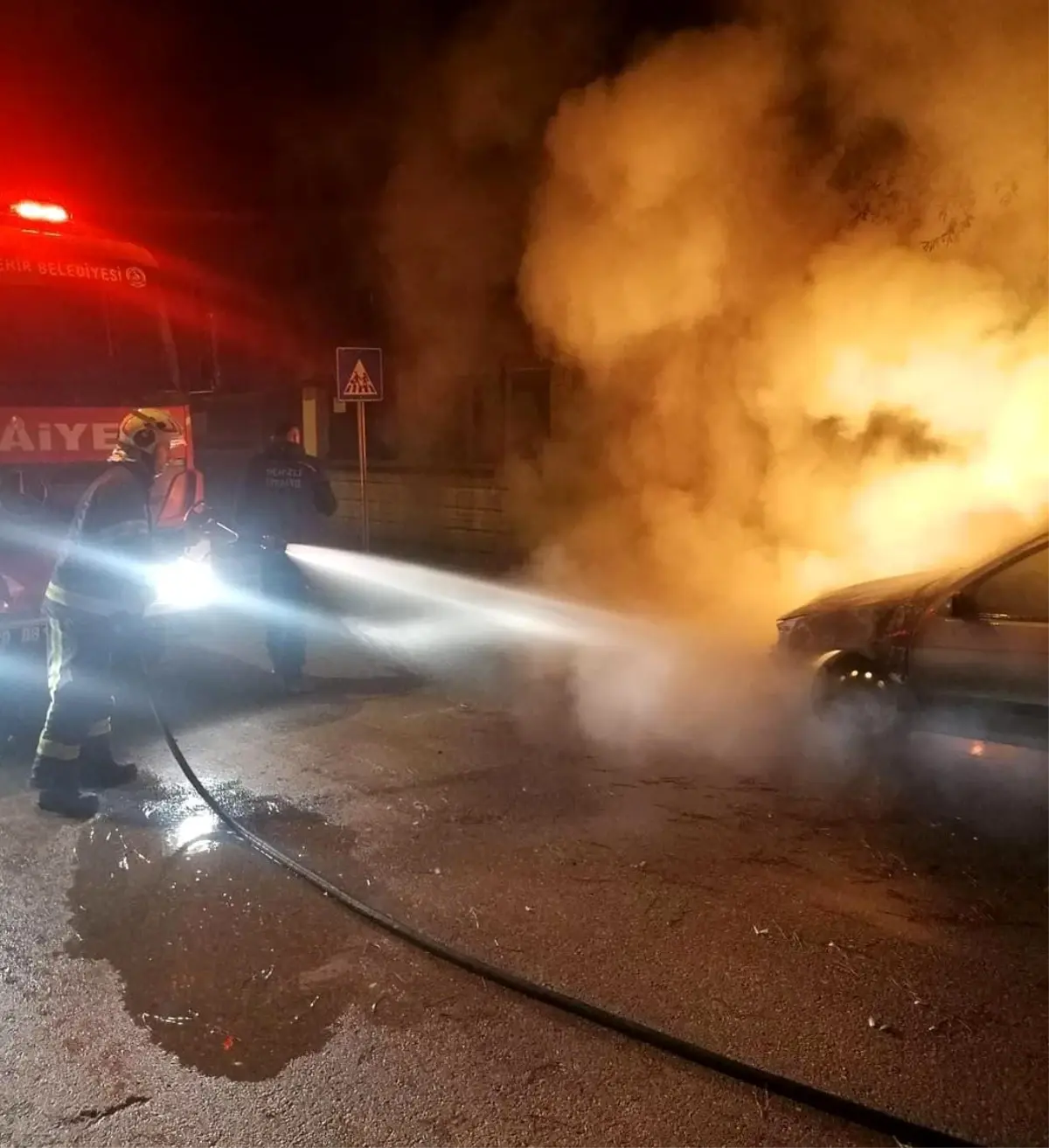 Sarayköy'de park halindeki otomobil alevlere teslim oldu