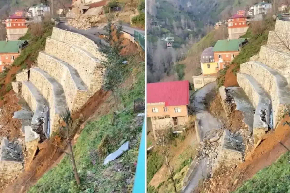 Büyük panik! İstinat duvarı kar suyuna dayanamadı