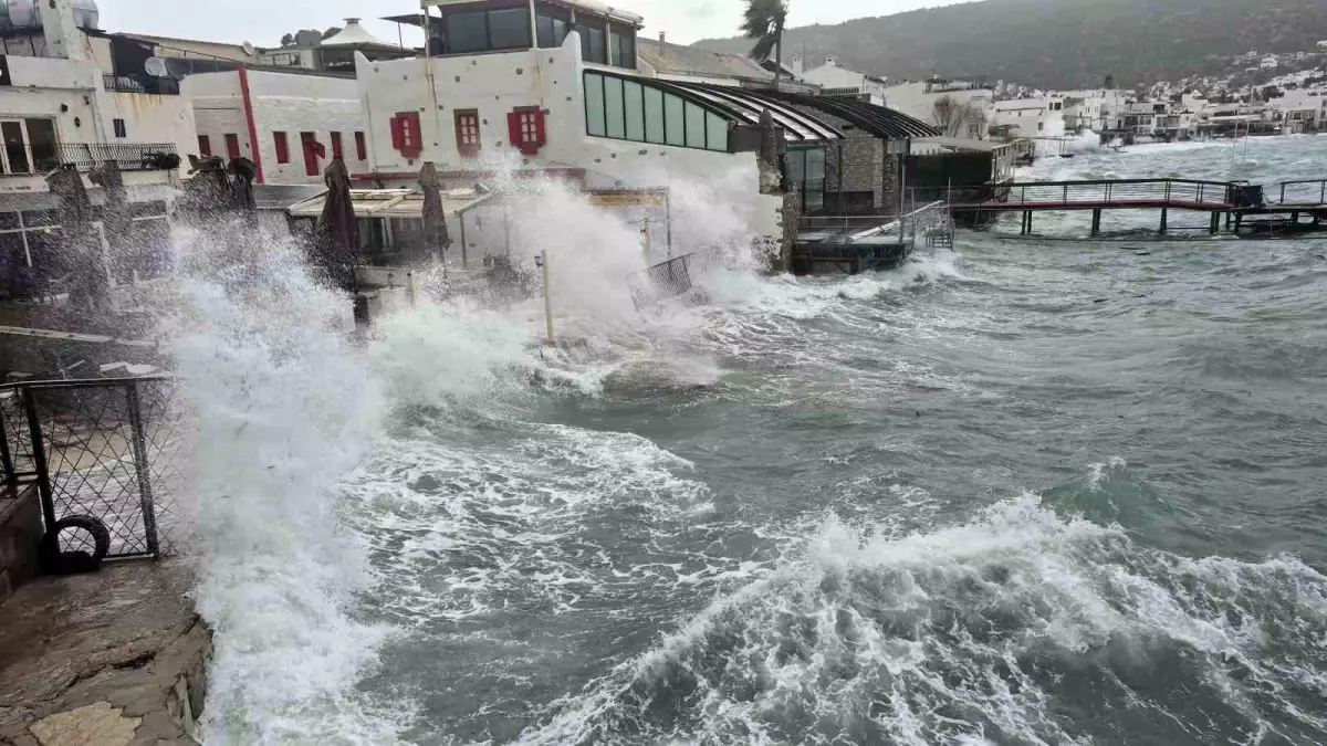 Bodrum'da tekneler karaya vurdu, feribot seferleri yapılamadı