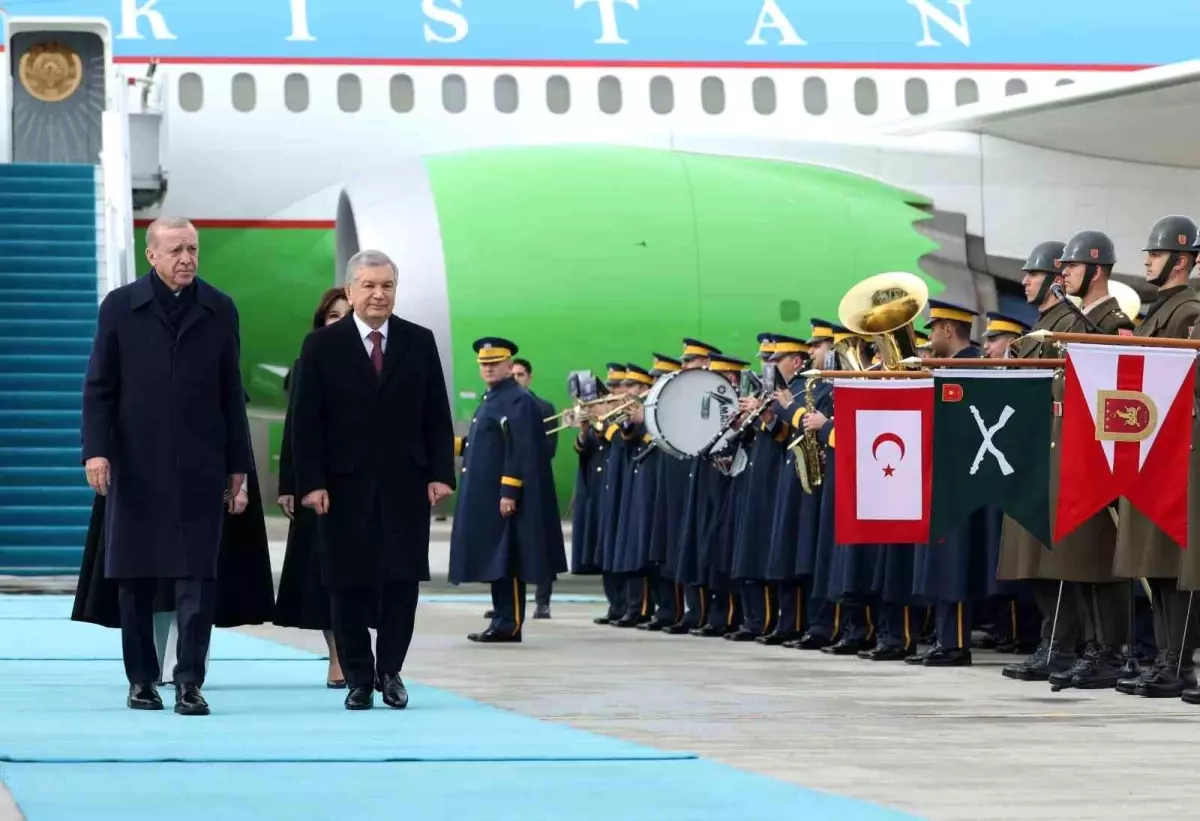 Cumhurbaşkanı Erdoğan, Özbekistan Cumhurbaşkanı Mirziyoyev'i havalimanında karşıladı