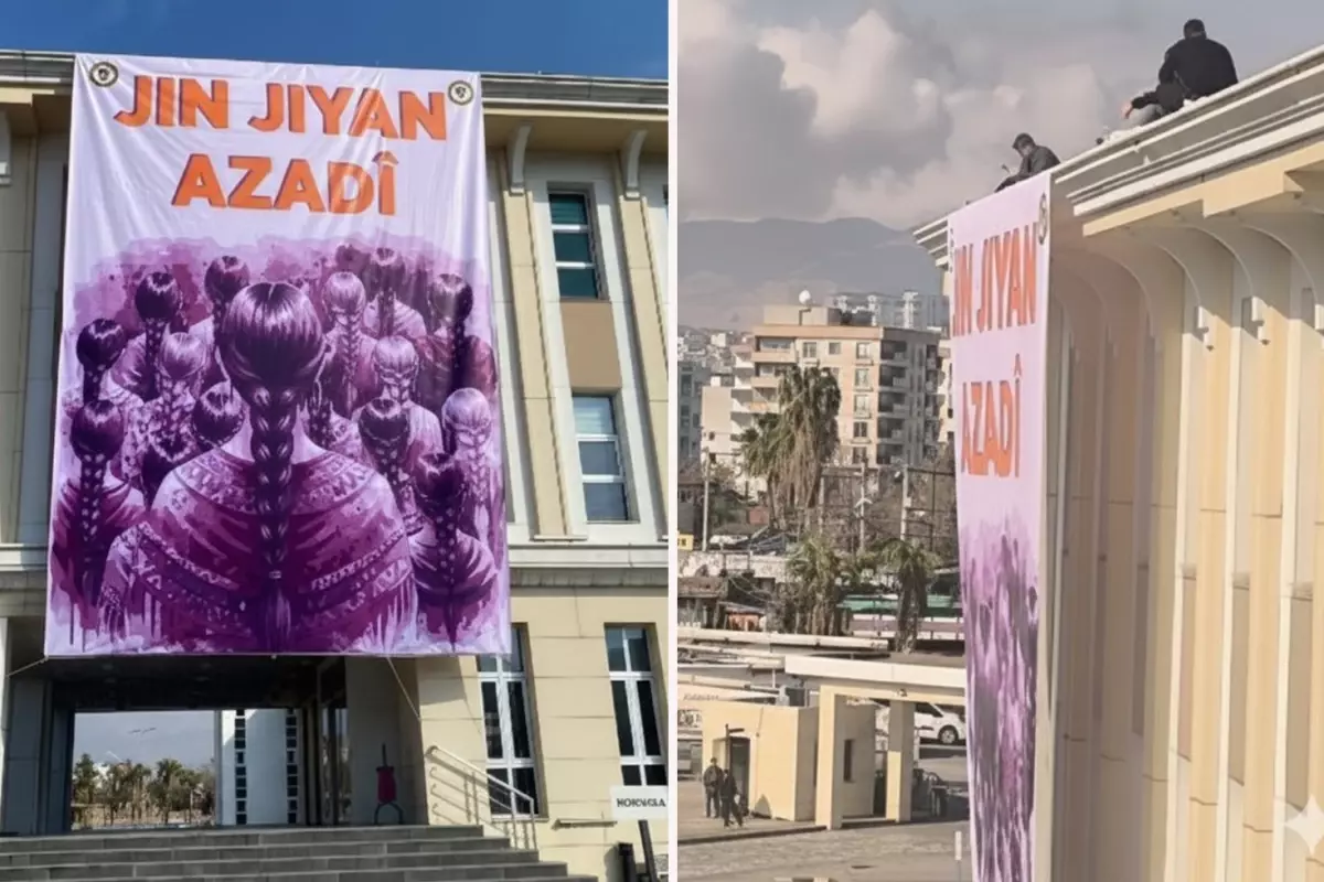 DEM Partili Cizre Belediyesi'ne asılan pankartı polis indirdi