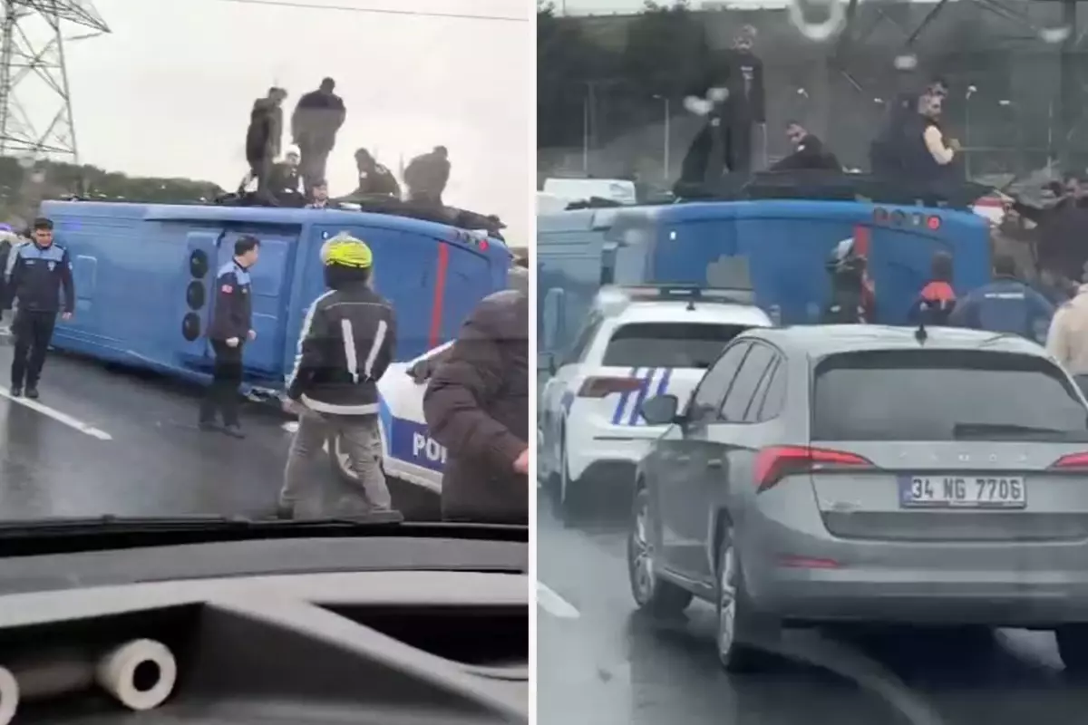 Eyüpsultan'da cezaevi nakil aracı devrildi: 2'si ağır, 19 yaralı