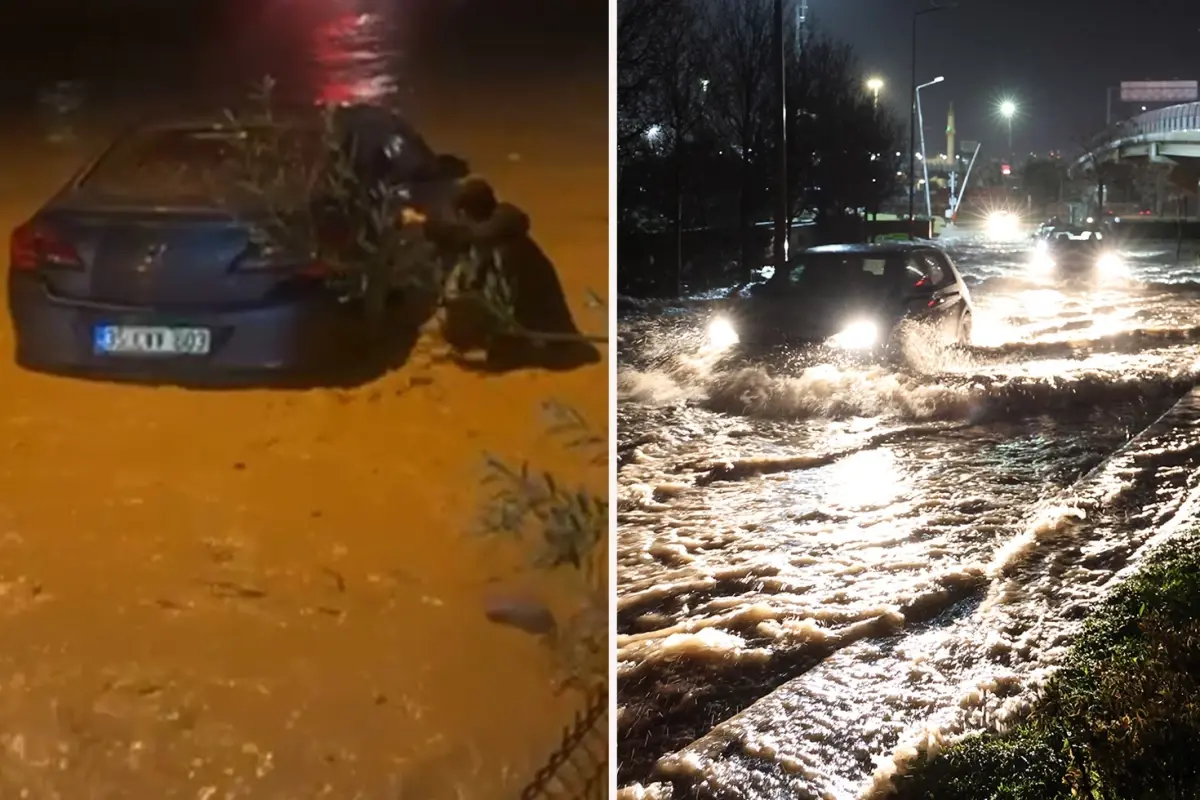 İzmir'de sağanak ve fırtına hayatı felç etti: Sel suları araçları sürükledi