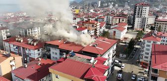 Artvin'de 7 katlı binanın çatısında çıkan yangın söndürüldü