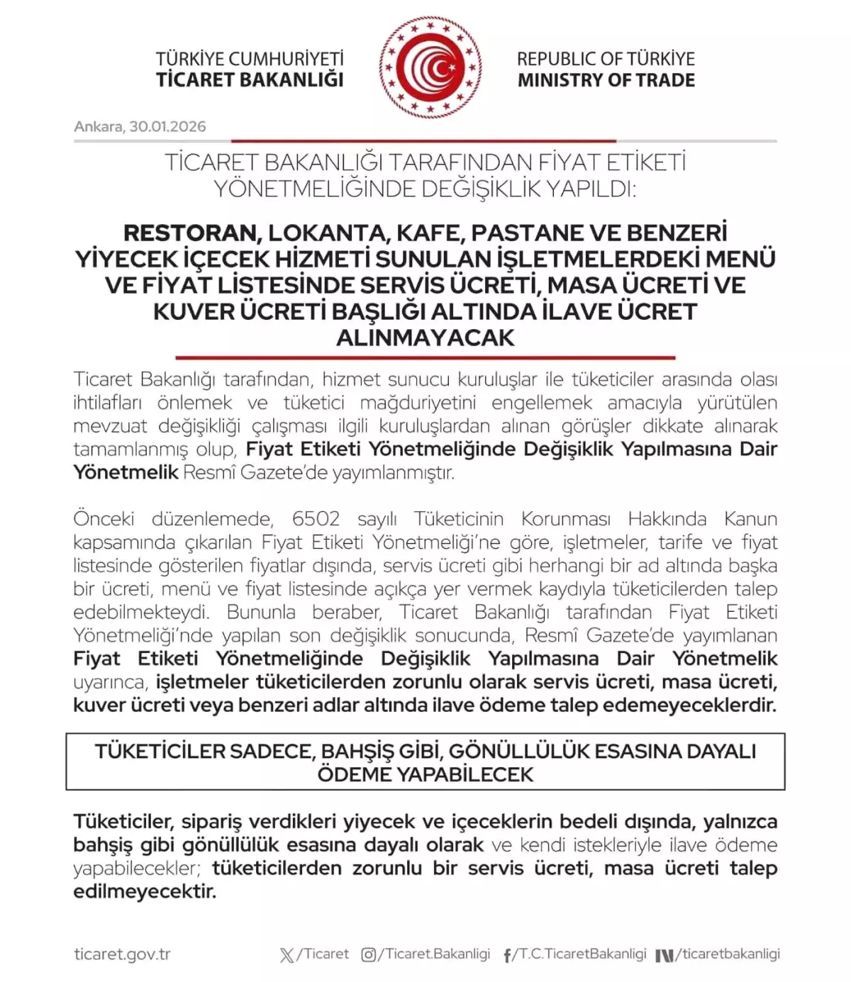 Bartın'da restoran ve kafelere ilave ücret uyarısı