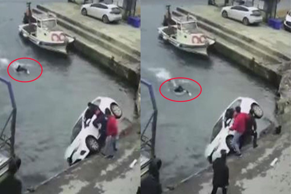 Sarıyer'de denize uçan otomobildekilerin yardımına balıkçılar koştu
