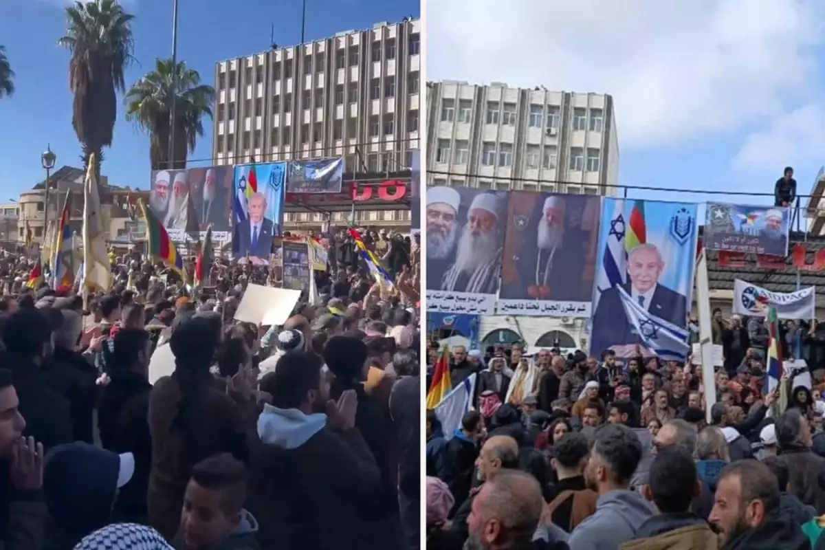 Suriye'de skandal gösterdi: İsrail bayrağı ve Netanyahu fotoğraflarıyla sokağa indiler