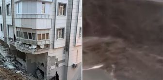 5 katlı binanın istinat duvarı böyle çöktü