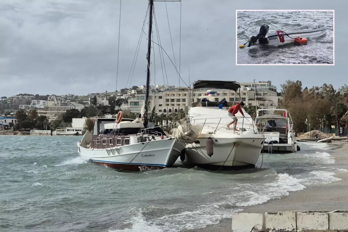 Fırtınada yaprak gibi savruldular: Bodrum'da 8 tekne kıyıya vurdu