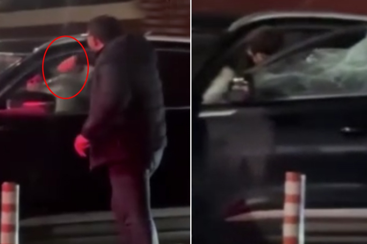 Kadının bulunduğu cipin ön camını yumrukla kırdı! Vatandaşlar film gibi izledi