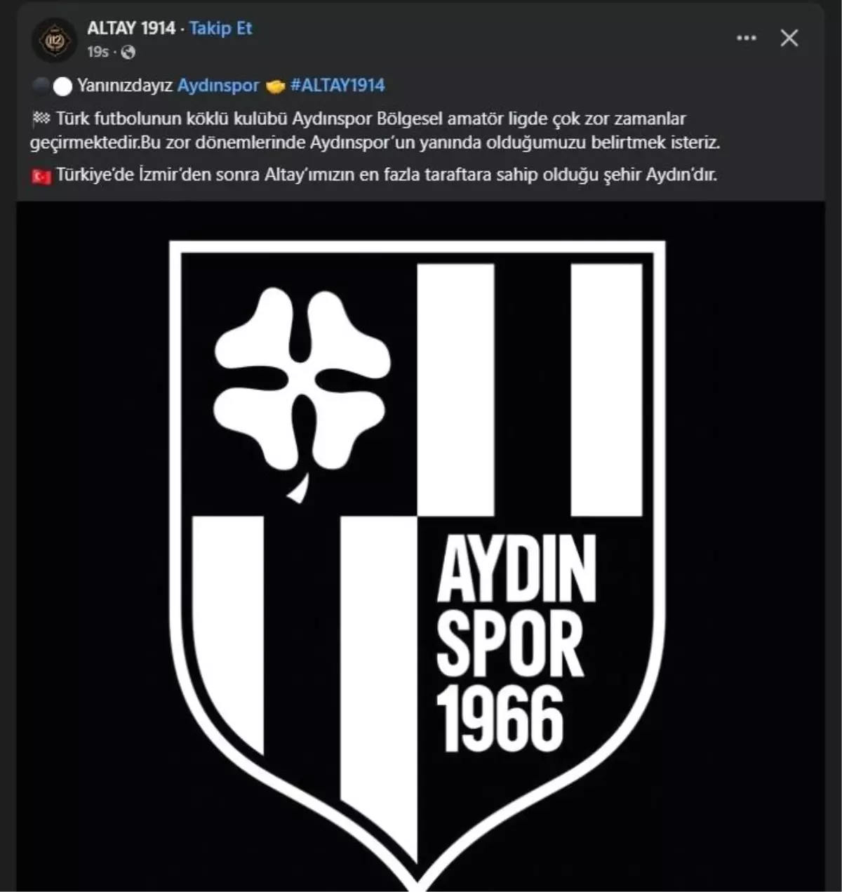 Altay'dan Aydınspor'a 'destek' paylaşımı