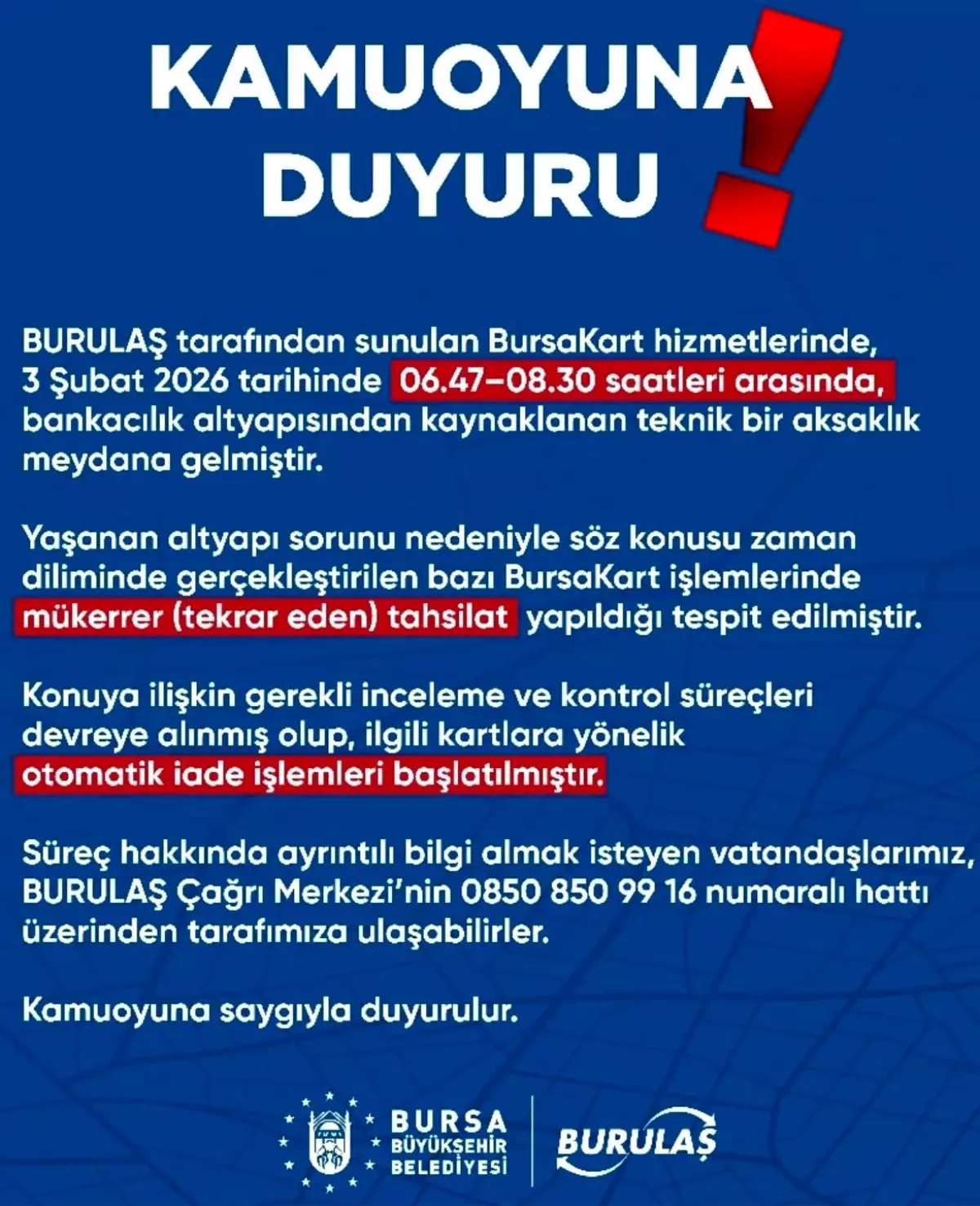 BURULAŞ'tan önemli uyarı