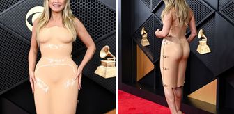 Heidi Klum'un Grammy'deki çıplak illüzyonlu elbisesi 'Yok Artık' dedirtti