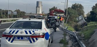 İzmir'de şarampole devrilen kamyonun sürücüsü yaralandı