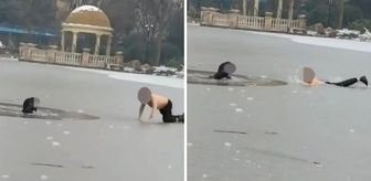 Kahramana adam, buzlu göle düşen çocuğu kurtardı