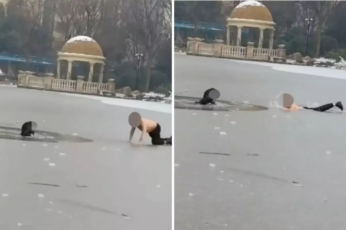 Kahramana adam, buzlu göle düşen çocuğu kurtardı