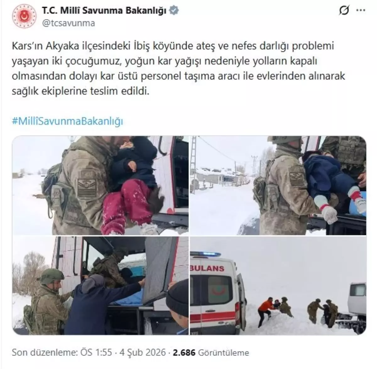 Kars'ta kar nedeniyle ulaşılamayan çocuklar paletli araçla taşındı