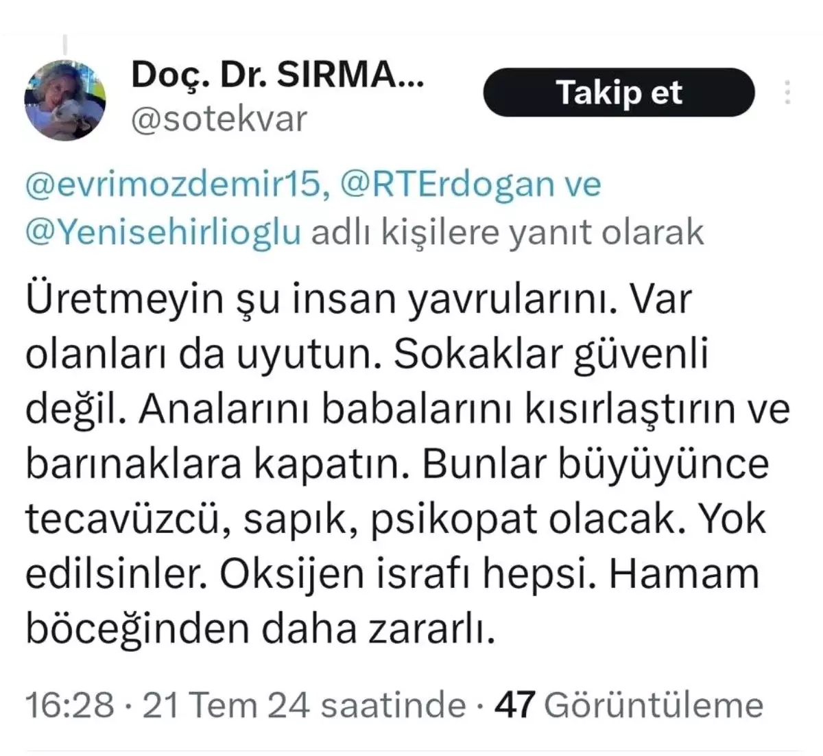 Ankara'da akademisyenin çocukları hedef alan paylaşımlarına tepki