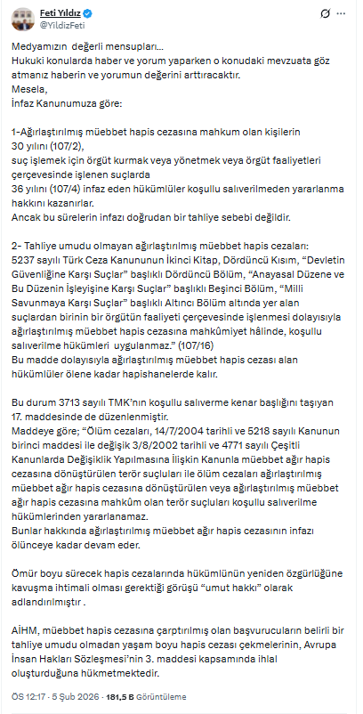Will Öcalan be released? Feti Yıldız clarified the issue of 'Right to Hope'