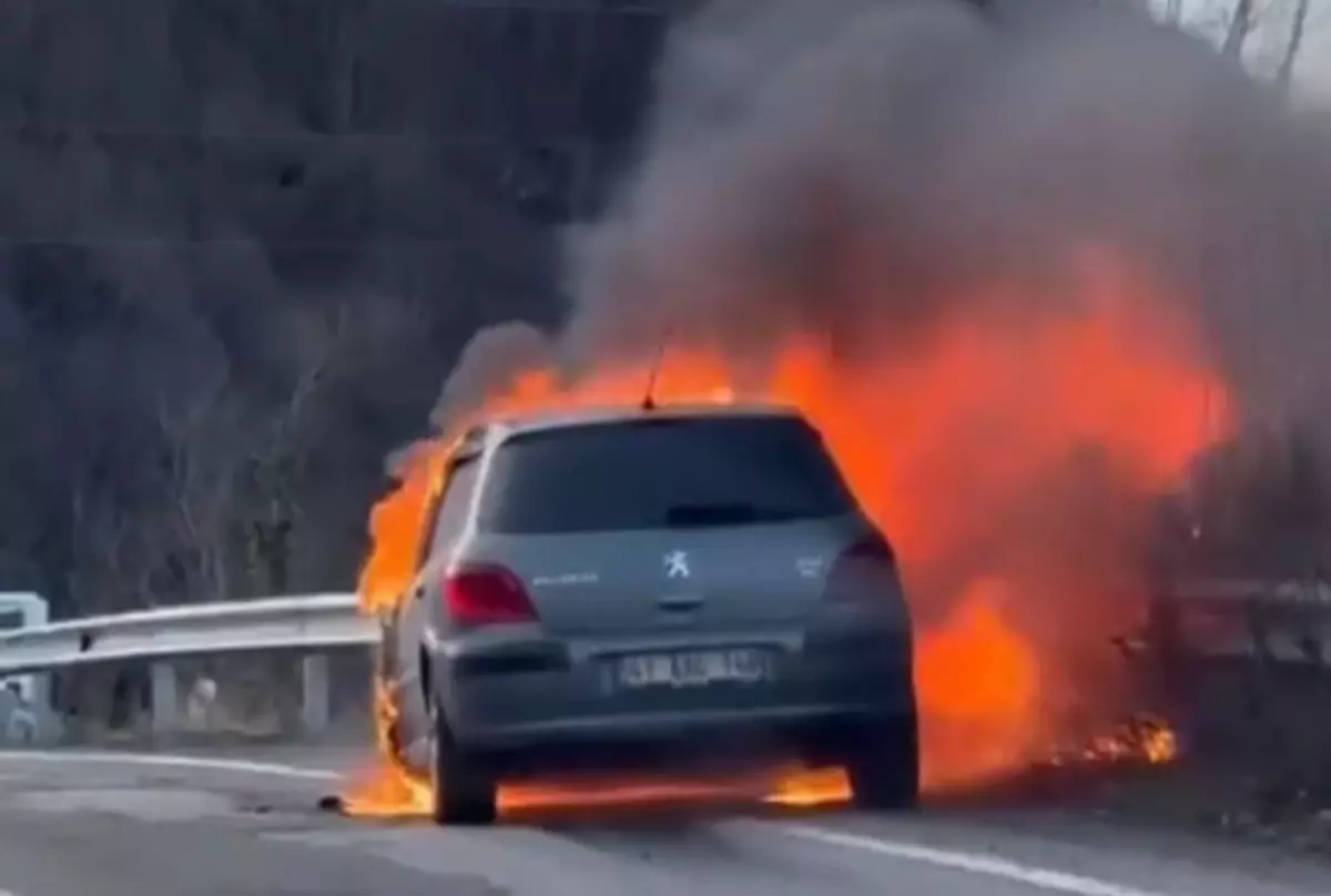 Ordu'da seyir halindeyken alev alan otomobil yandı