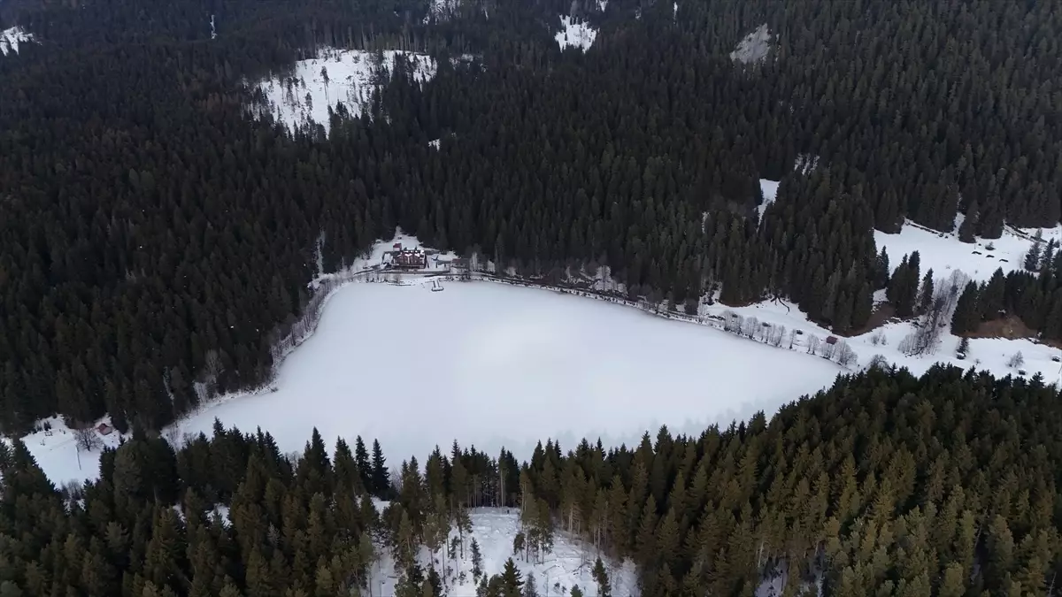 Artvin'in 'sakin şehir' ünvanlı Şavşat ilçesindeki Karagöl'ün yüzeyi buz tuttu