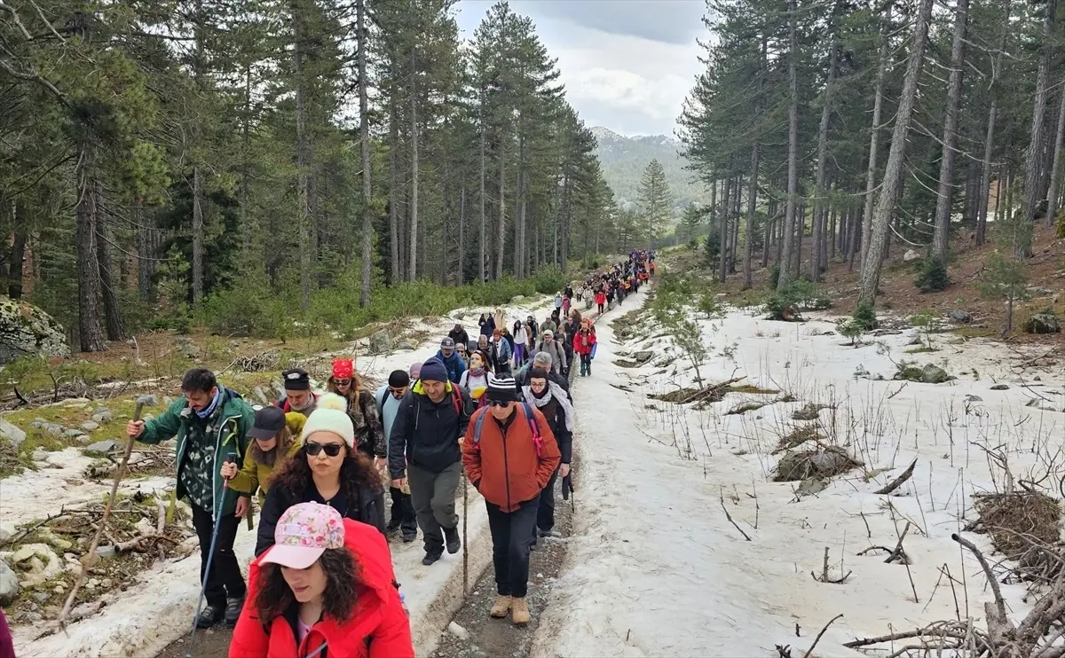 Beyşehir'de doğa tutkunları kar yürüyüşü yaptı