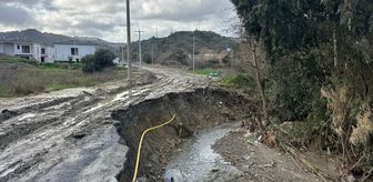 Söke'de bir kısmı çöken yol ulaşıma kapatıldı