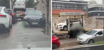 Lüks aracı es geçti, diğer arabaları çekti! Trafikte çekiciye tepki yağdı
